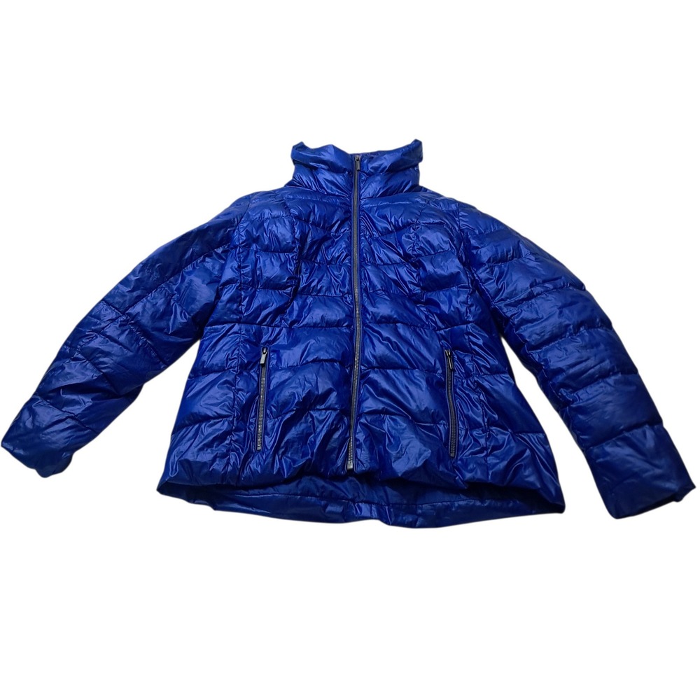 Lands' End Down Puffer Jacket Women's 16 Petite‎ Blue Zip Pockets Spring
